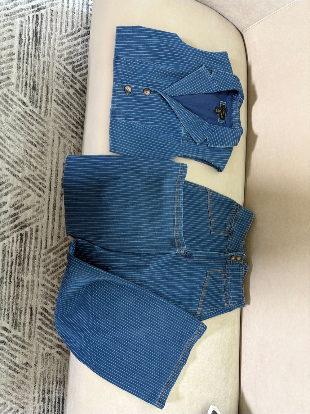 Pinstripe Crop Vest and Wide Leg Women’s Jeans in Blue